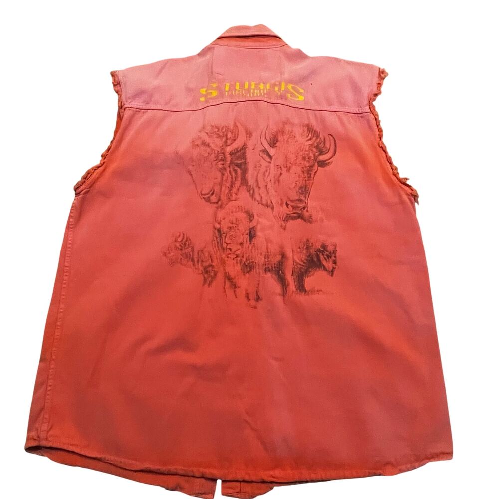 Biker Design Sturgis Buffalo Sleeveless Button Shirt‎ Men M Western Y2K Orange
